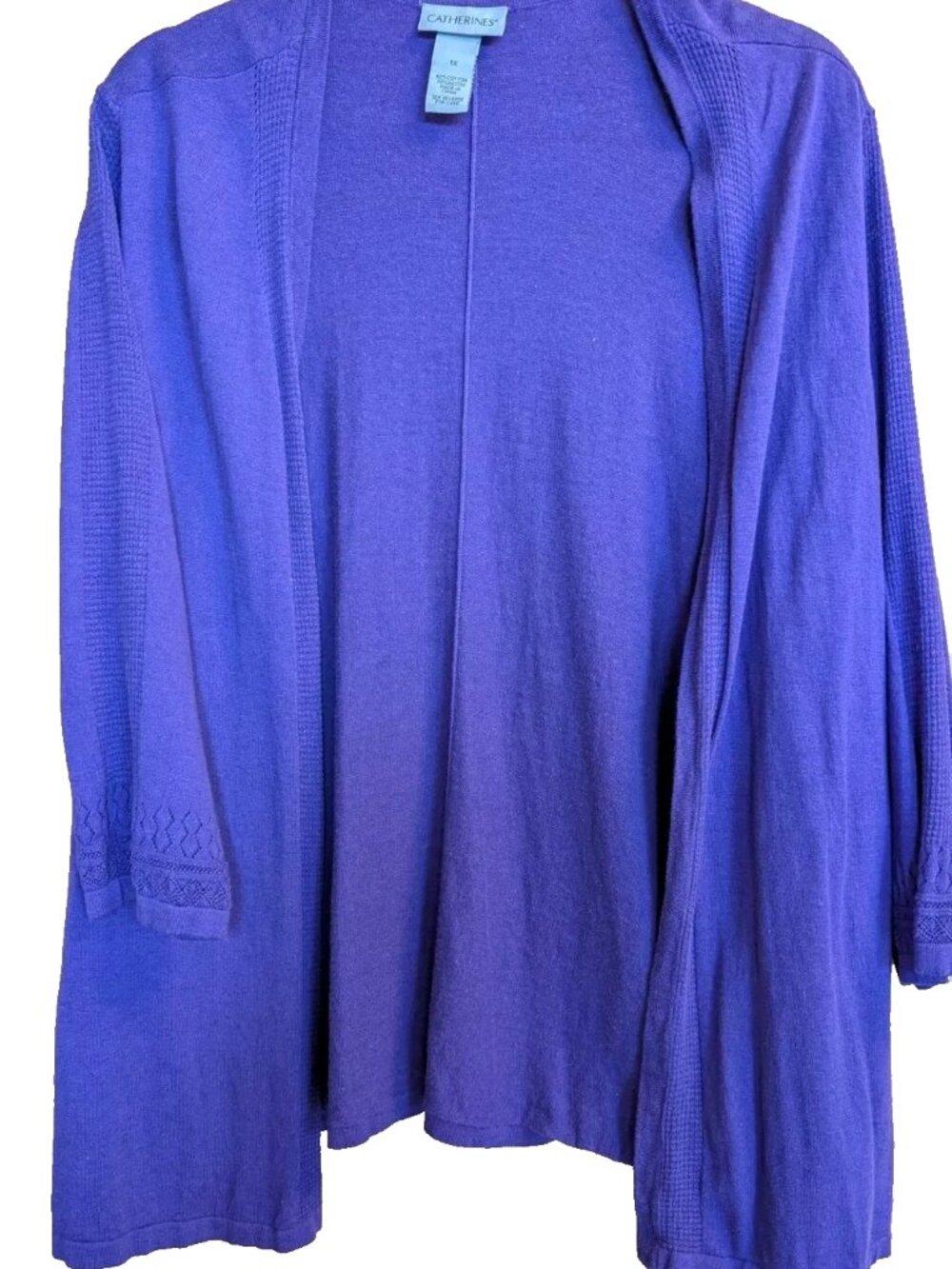 Catherine's Women's Purple Cardigan Open Front Size 1X Regal CorpCore Preppy